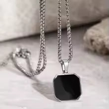 Stainless Steel Black Geometric Square Pendant Necklace Men And Women